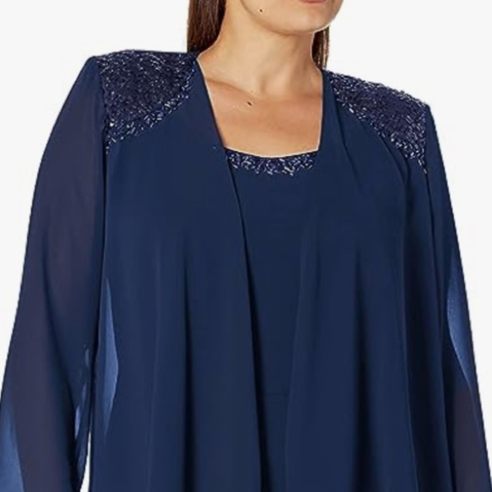 SLNY chiffon plus size two piece embellished dress and jacket - Picture 3 of 6